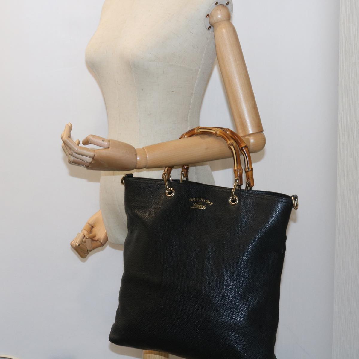 GUCCI Bamboo Hand Bag Leather Black 323663  9327