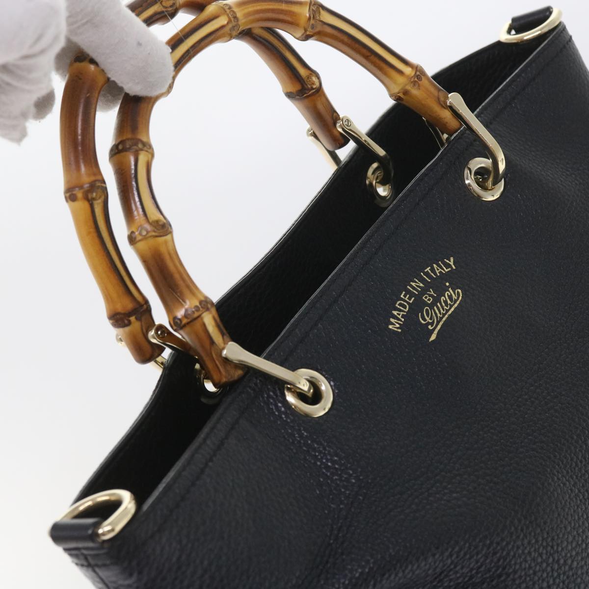 GUCCI Bamboo Hand Bag Leather Black 323663  9327
