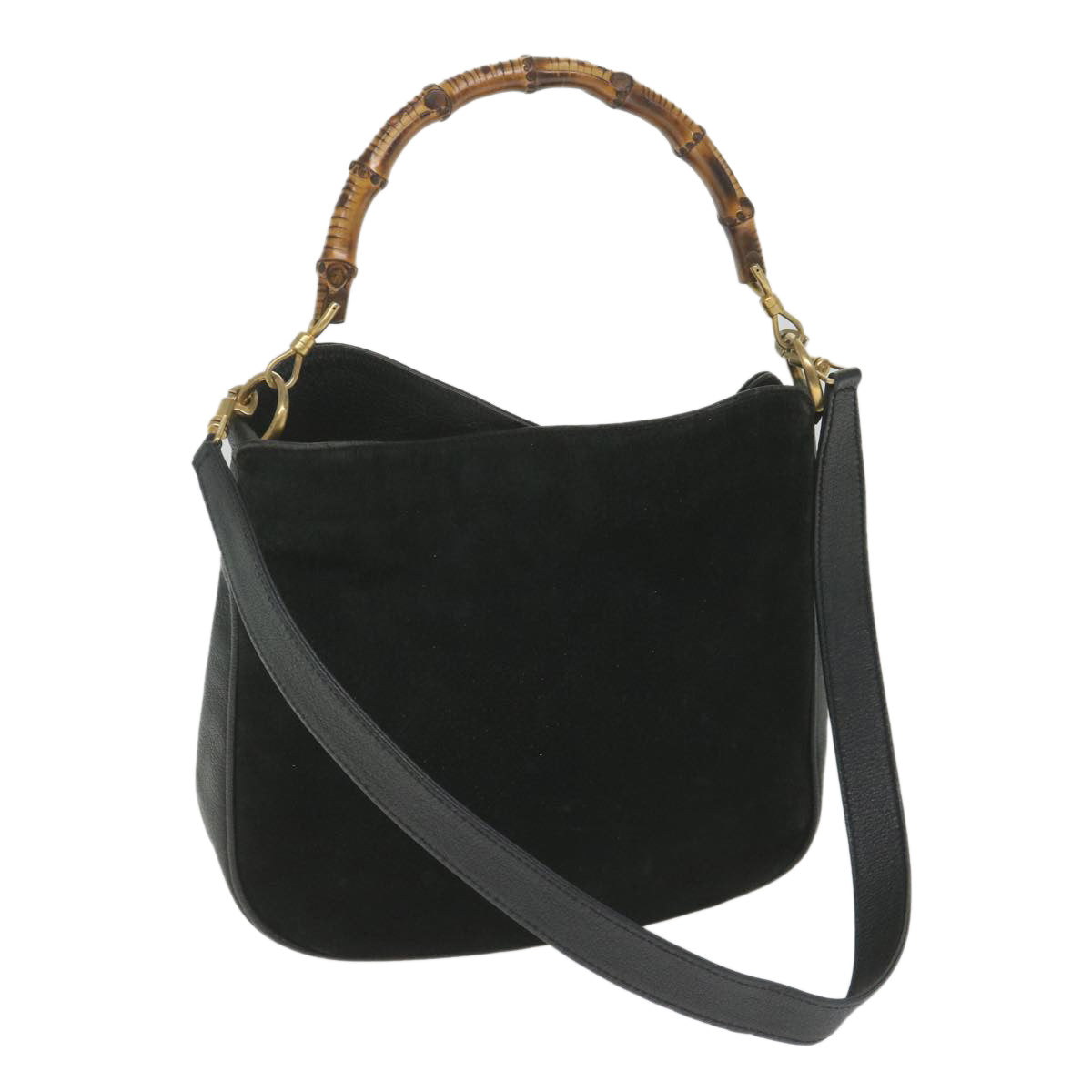 GUCCI Bamboo Shoulder Bag Suede Black 001 1781 1638  9409