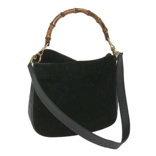 GUCCI Bamboo Shoulder Bag Suede Black 001 1781 1638  9409