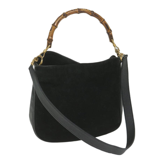 GUCCI Bamboo Shoulder Bag Suede Black 001 1781 1638  9409