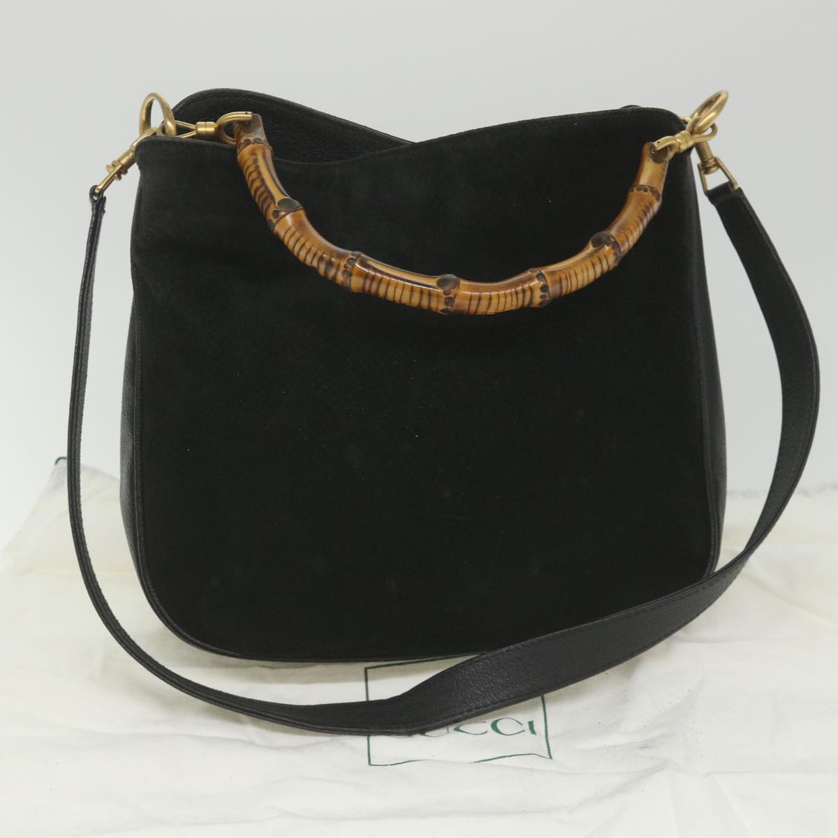 GUCCI Bamboo Shoulder Bag Suede Black 001 1781 1638  9409
