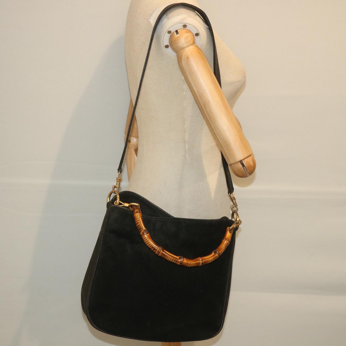 GUCCI Bamboo Shoulder Bag Suede Black 001 1781 1638  9409