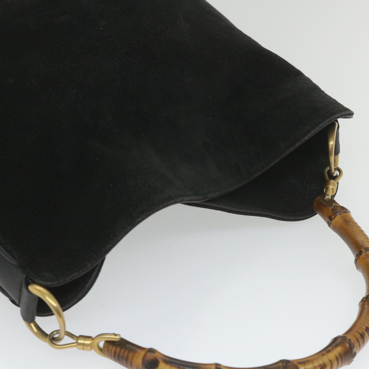 GUCCI Bamboo Shoulder Bag Suede Black 001 1781 1638  9409