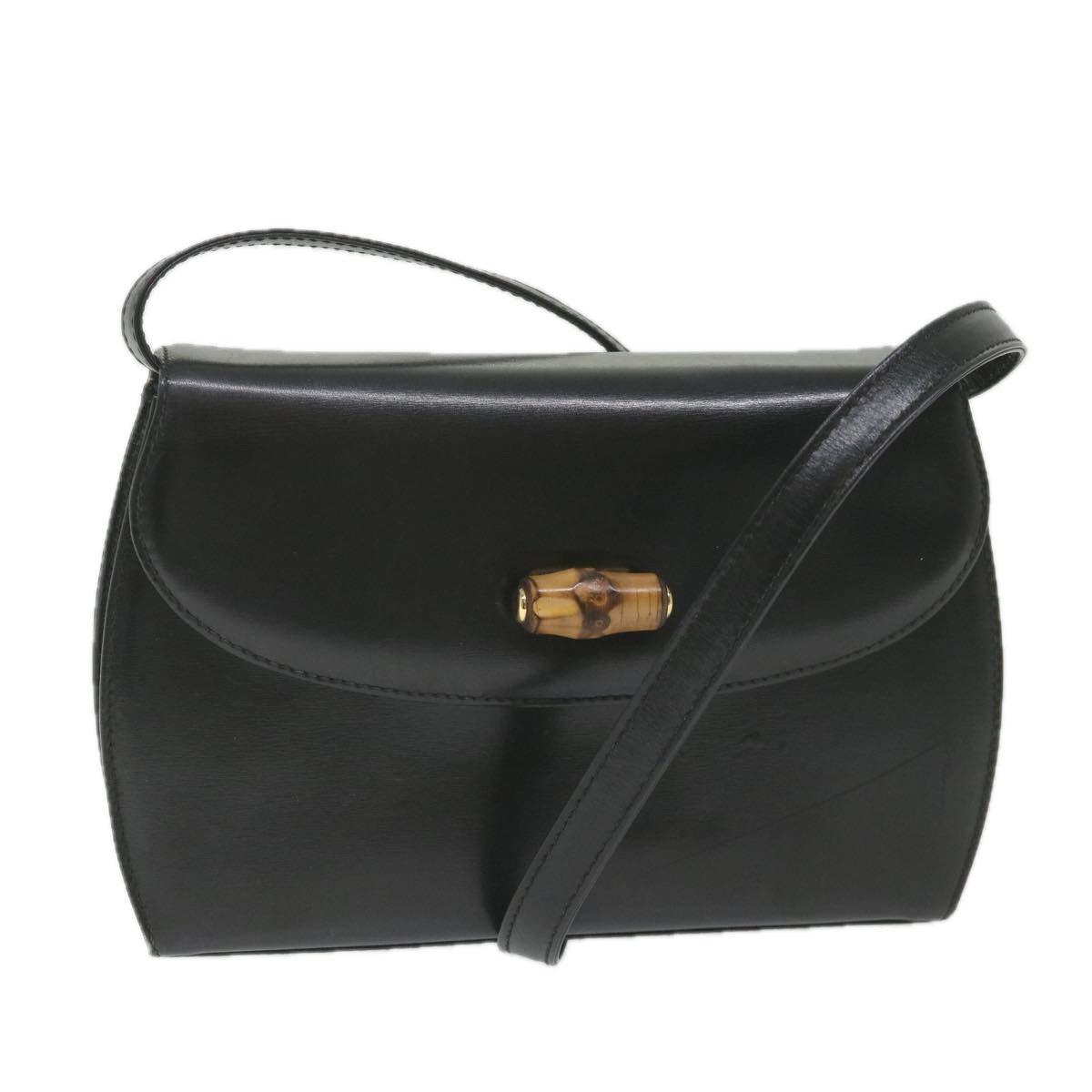 GUCCI Bamboo Turn Lock Shoulder Bag Leather Black 004 46 0474  9494