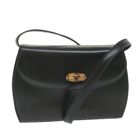 GUCCI Bamboo Turn Lock Shoulder Bag Leather Black 004 46 0474  9494
