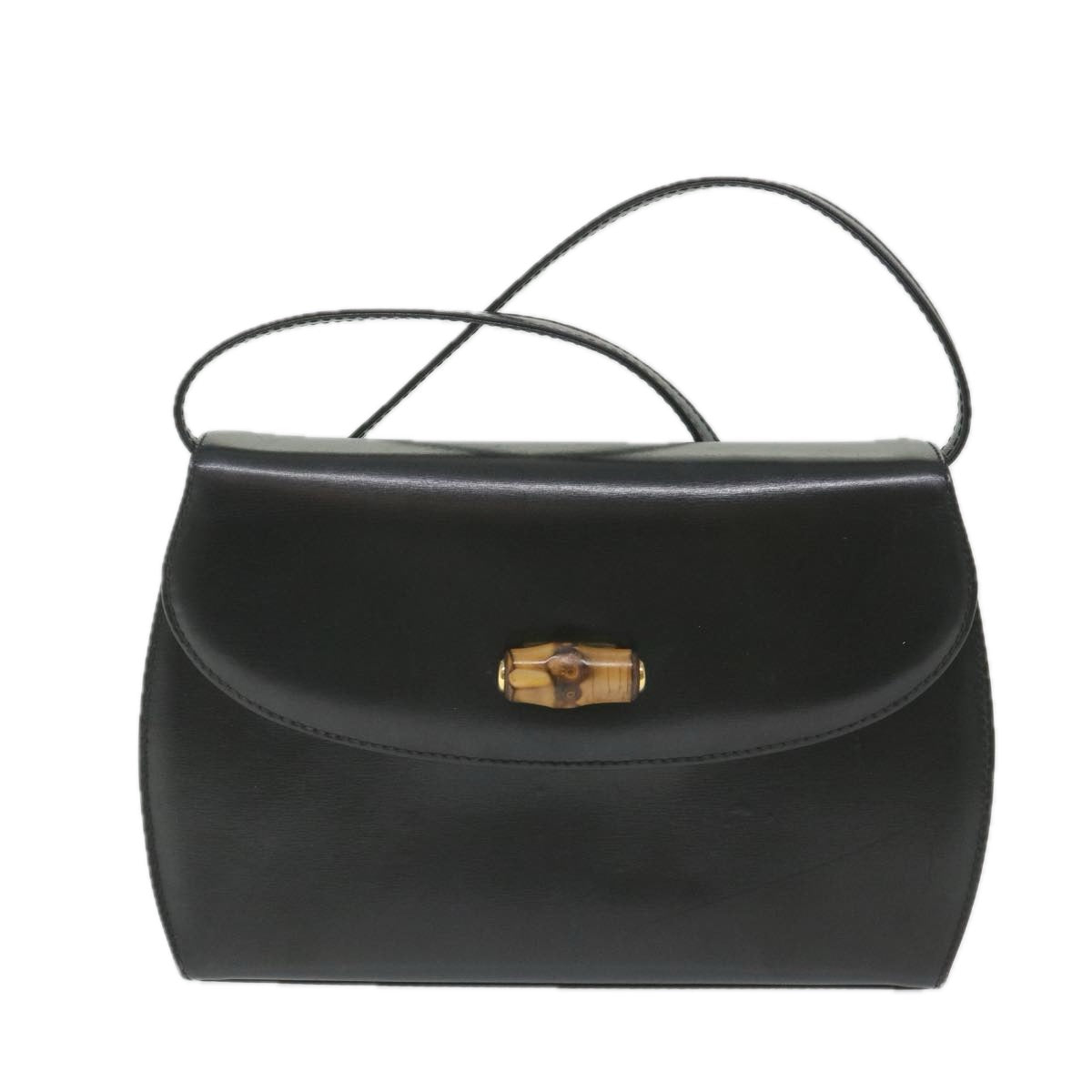 GUCCI Bamboo Turn Lock Shoulder Bag Leather Black 004 46 0474  9494