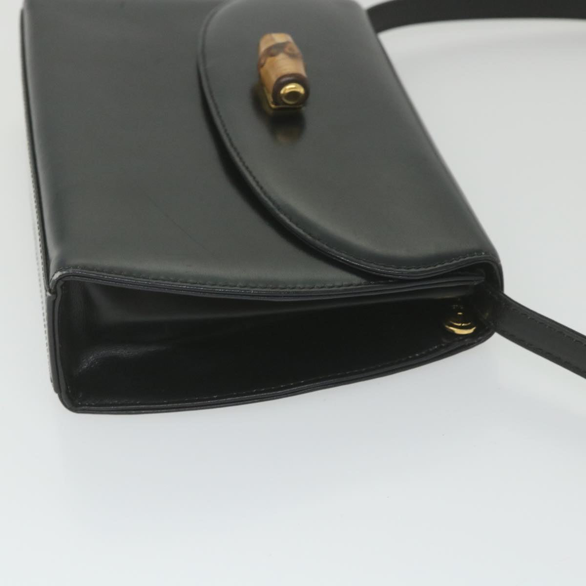 GUCCI Bamboo Turn Lock Shoulder Bag Leather Black 004 46 0474  9494