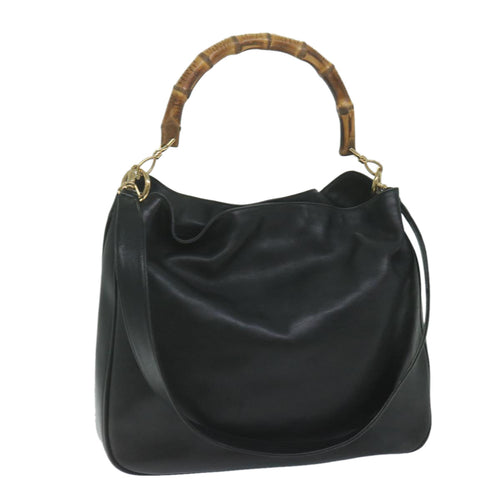 GUCCI Bamboo Shoulder Bag Leather Black 001 1577  9617