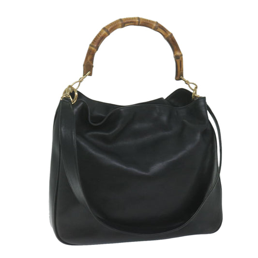 GUCCI Bamboo Shoulder Bag Leather Black 001 1577  9617