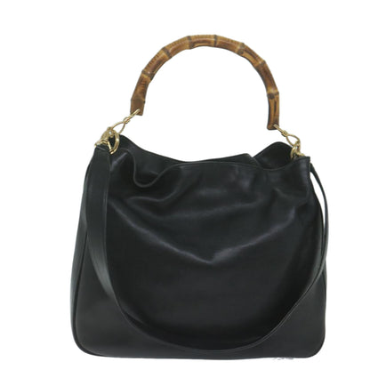 GUCCI Bamboo Shoulder Bag Leather Black 001 1577  9617