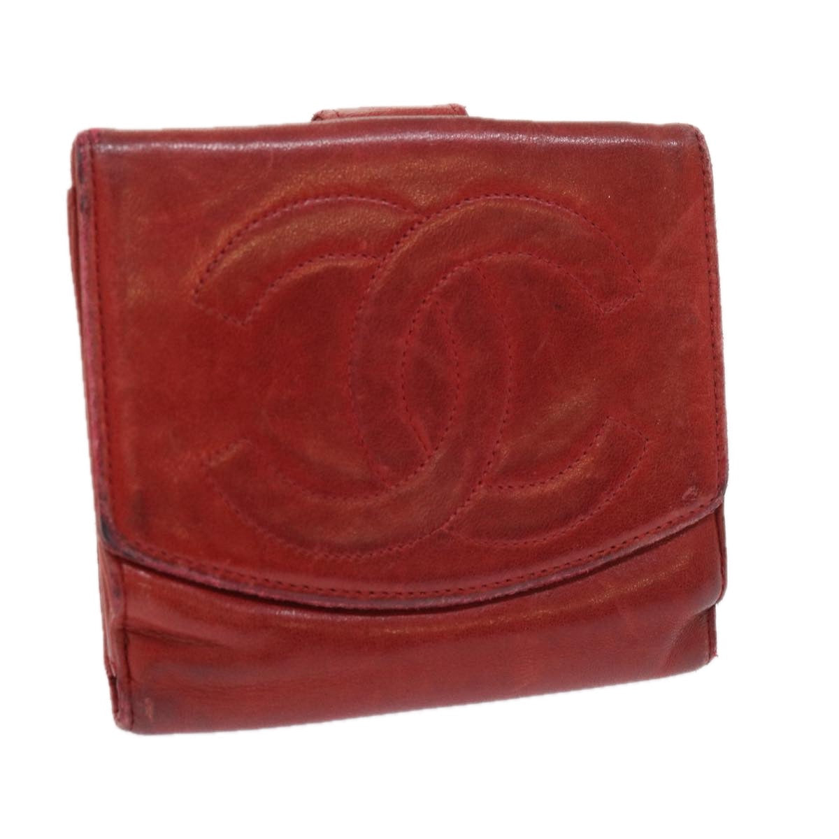 CHANEL Wallet Lamb Skin Red CC yt987