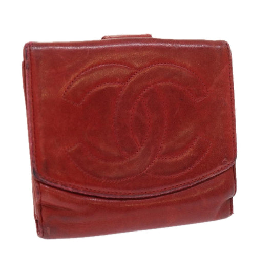 CHANEL Wallet Lamb Skin Red CC yt987