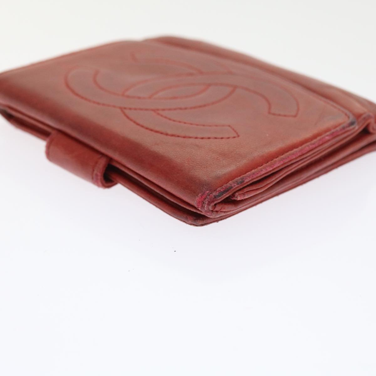 CHANEL Wallet Lamb Skin Red CC yt987