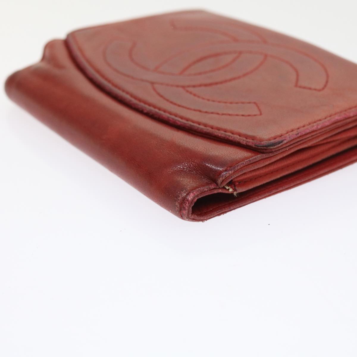 CHANEL Wallet Lamb Skin Red CC yt987