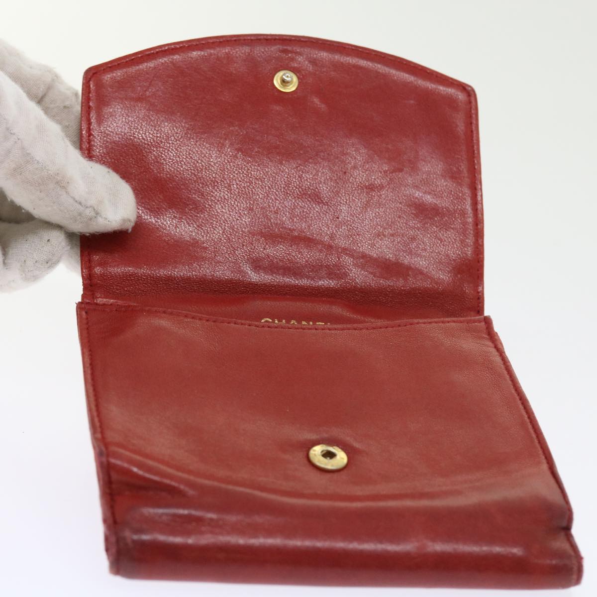 CHANEL Wallet Lamb Skin Red CC yt987