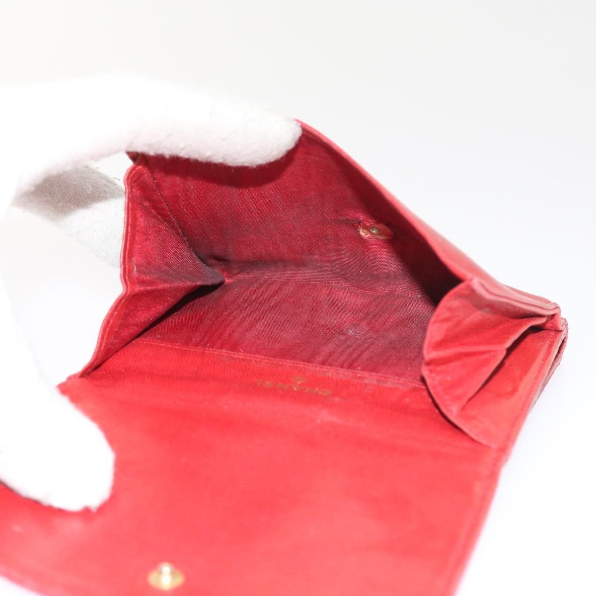 CHANEL Wallet Lamb Skin Red CC yt987