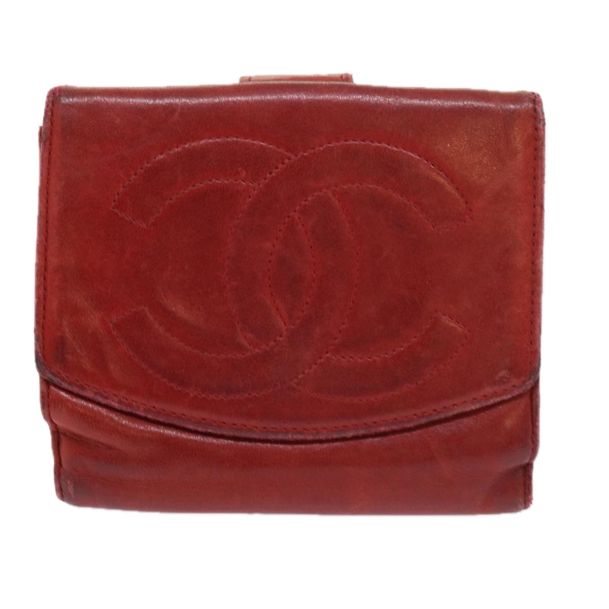 CHANEL Wallet Lamb Skin Red CC yt987