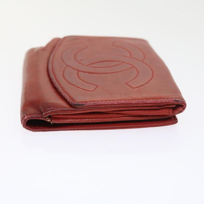 CHANEL Wallet Lamb Skin Red CC yt987