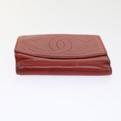 CHANEL Wallet Lamb Skin Red CC yt987