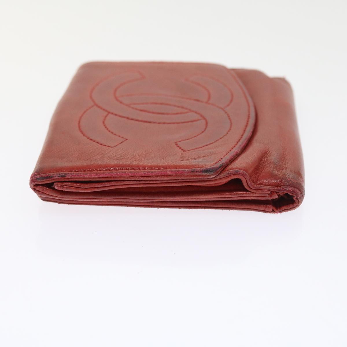 CHANEL Wallet Lamb Skin Red CC yt987
